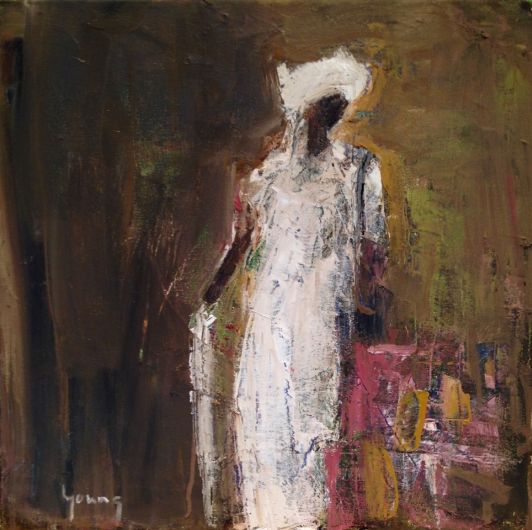 Mujer con Vestido Blanco